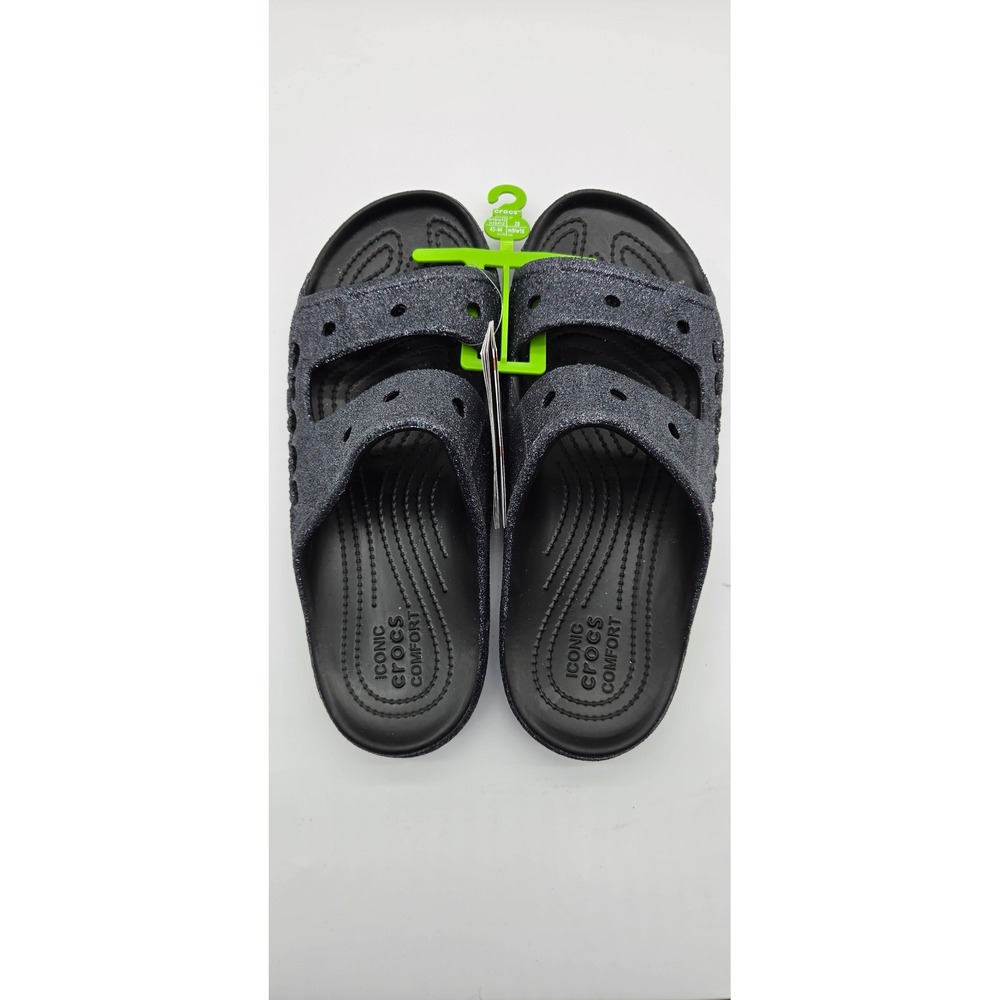 Crocs Baya Glitter Sandal Black Mens 10 Womens 12 Slides 209781-001 NEW